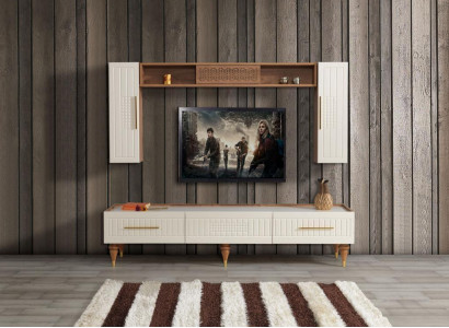 Living room wall modern style luxurious furniture wall units 3-piece shelf